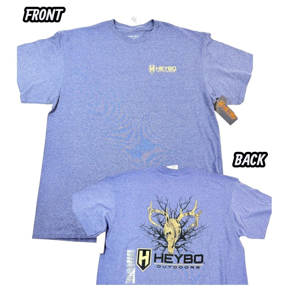 Heybo Men's‎ Large T-Shirt Blue Bone Deer Skull Graphic Short Sleeve Outdoor New